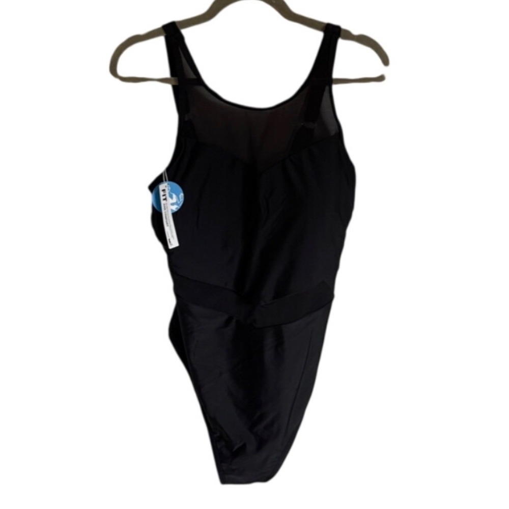NEW Cupshe Womens One Piece Swimsuit Black Mesh Neck Adjustable Straps 0X NWT